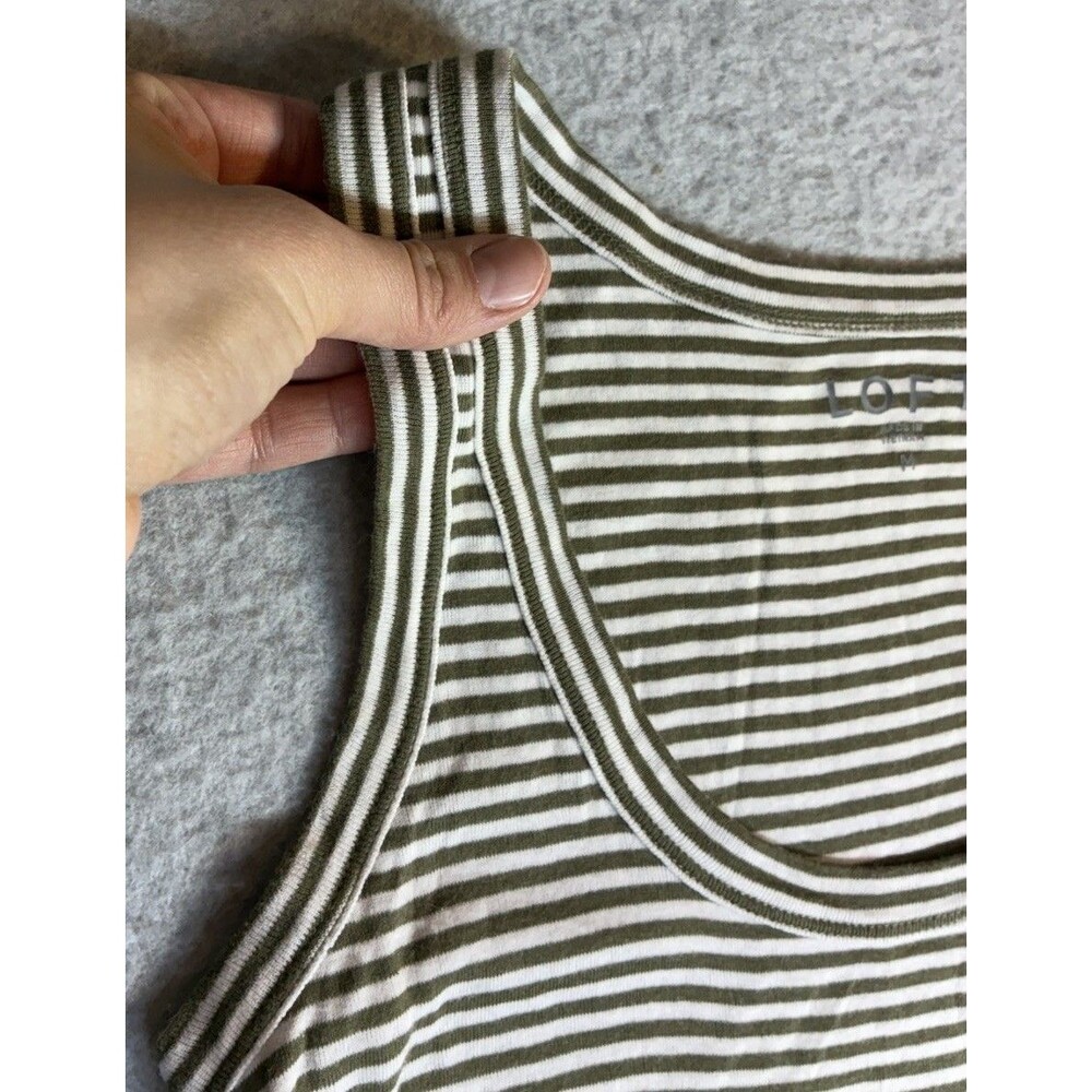 Loft Tank Top Sz M Olive Green Cotton Stripe Retro Summer Casual - Picture 3 of 8